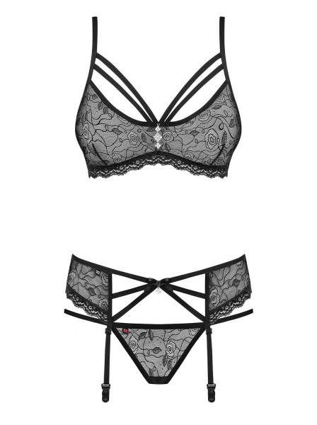 Schwarzes Dessous Set Rosenmuster Obsessive 0185