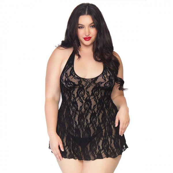 0058 schwarzes Spitzen Neglige PlusSize