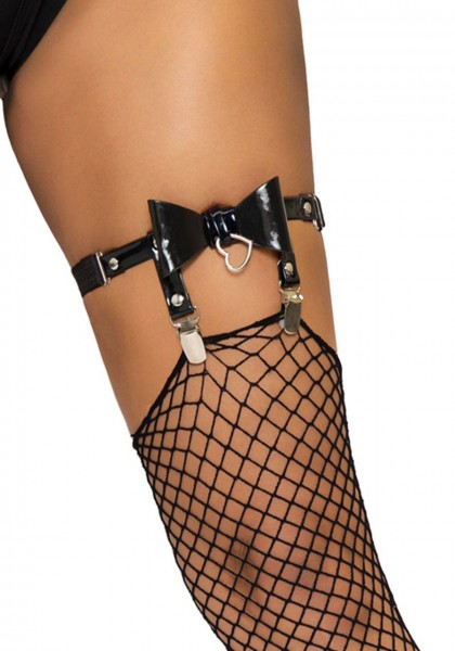 Strumpfhalter Kunstleder schwarz mit Schleifen Leg Avenue 2334