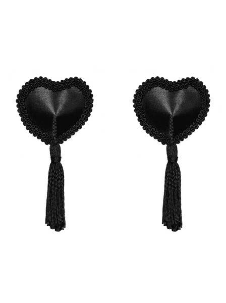 Schwarze Herz Nipple Pasties Covers mit Tasseln