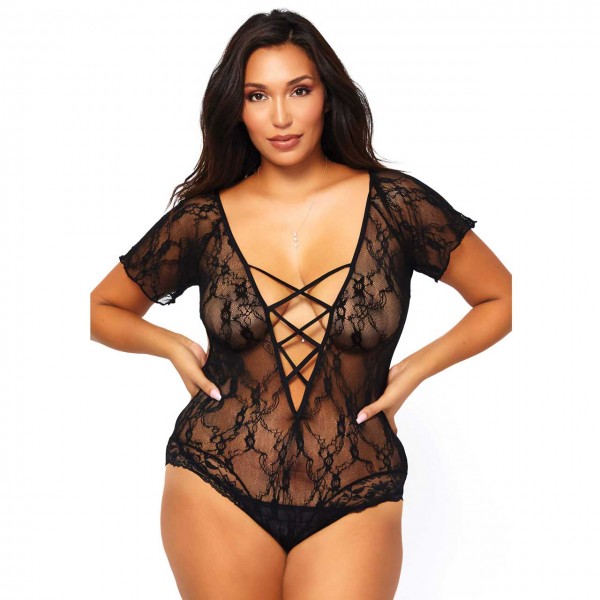 Bodysuit Plus Size schwarze Spitze Leg Avenue 81564Q 0079