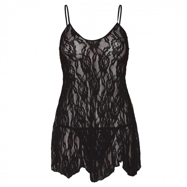 0057 Spitzen Neglige schwarz PlusSize