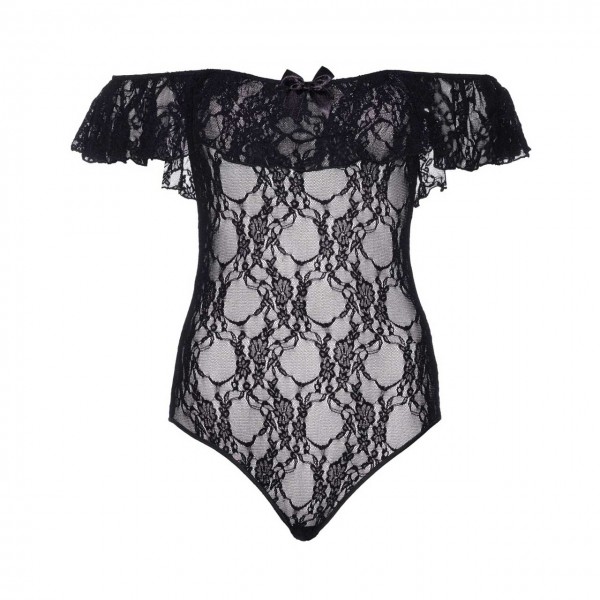 Leg Avenue 89198 Spitzen Dessous Teddy mit Rüschen schwarz 0100