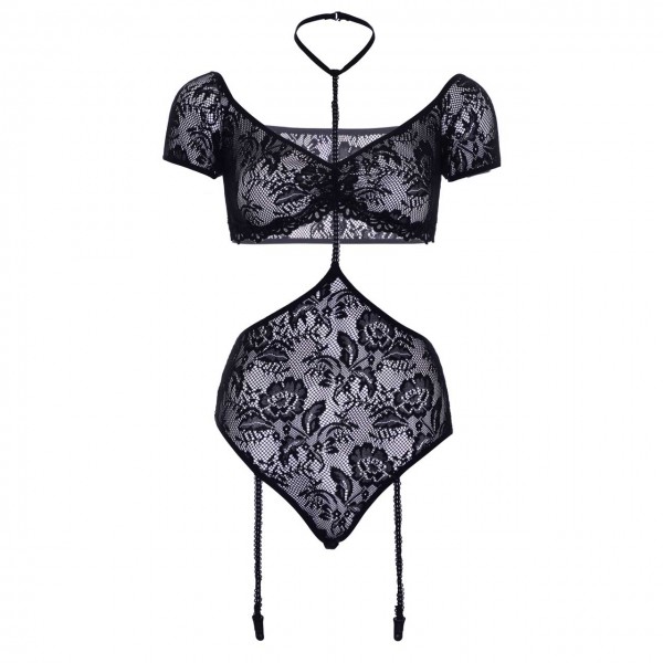 Dessous Set Oberteil Strumpfhalter schwarz Leg Avenue 89263 0117