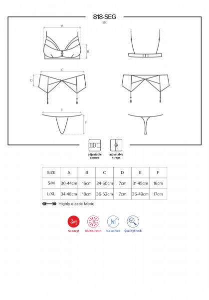 Masse schwarzes Dessous Set Obsessive 0185